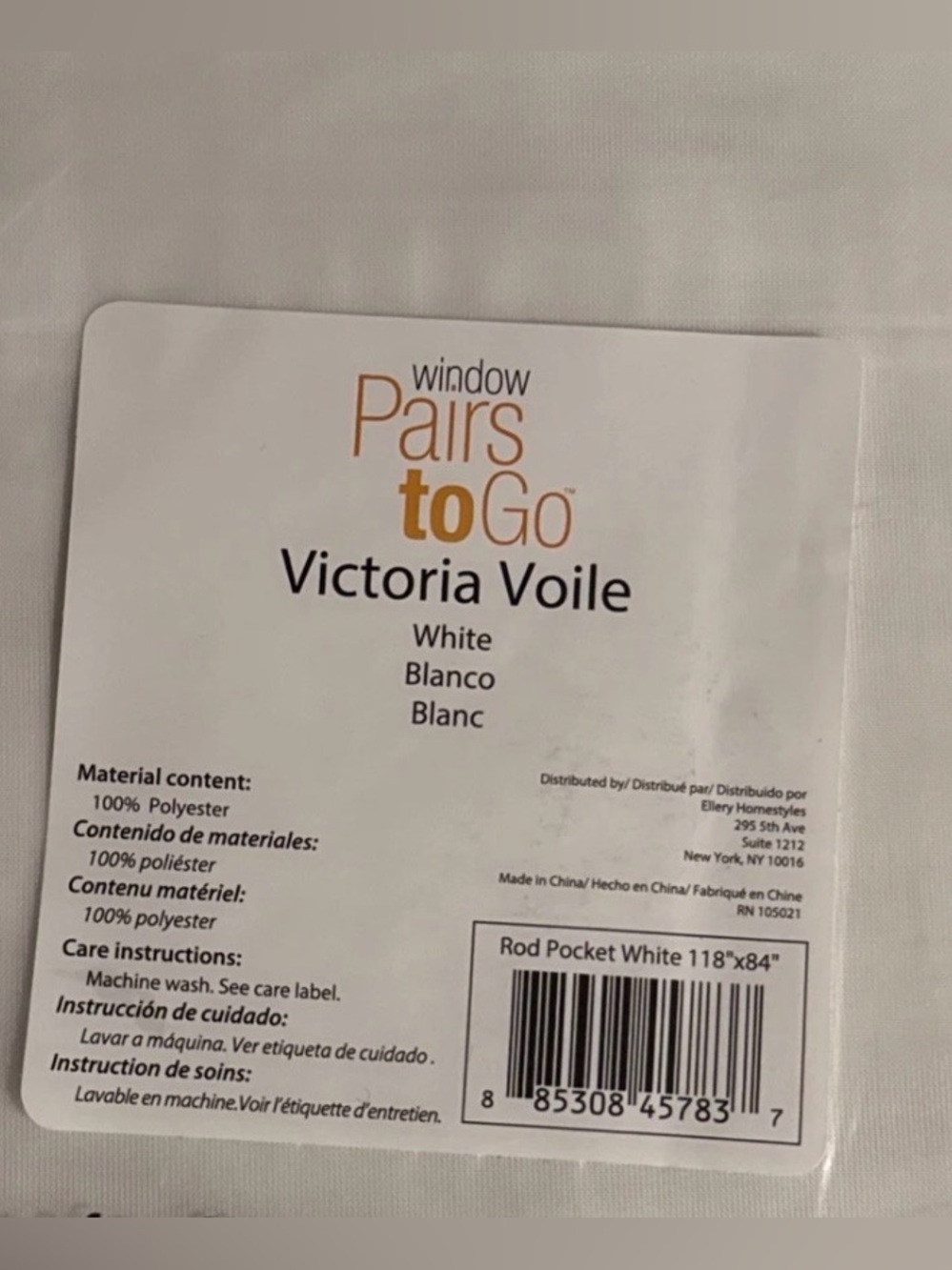 Victoria Voile Pairs to Go Curtain Panel - White